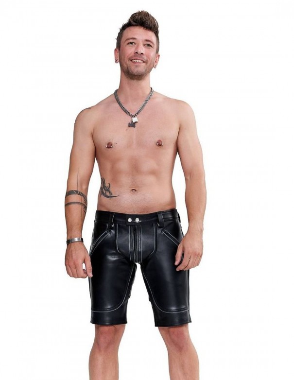 Mister B Leather FXXXer Shorts - Black - Grey Piping