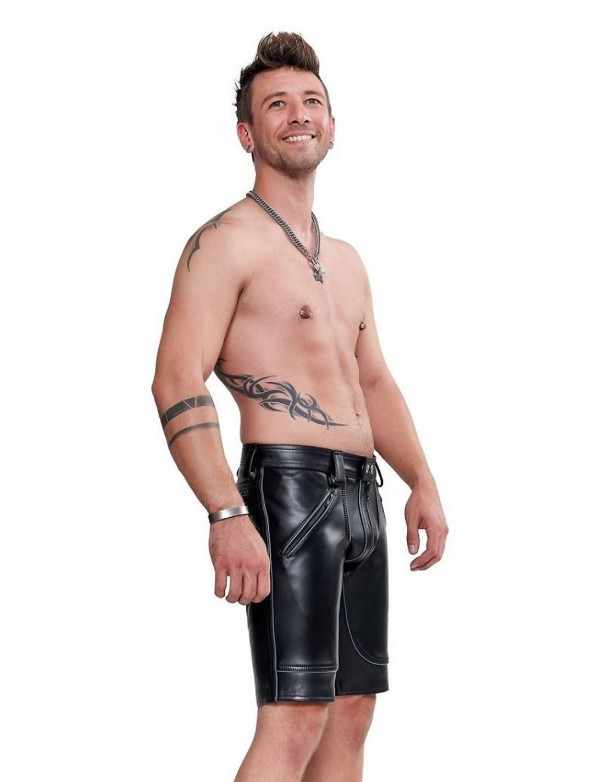 Mister B Leather FXXXer Shorts - Black - Grey Piping