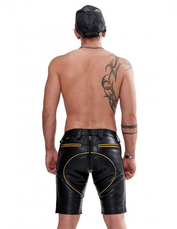 Mister B Leather FXXXer Shorts - Black - Yellow Piping