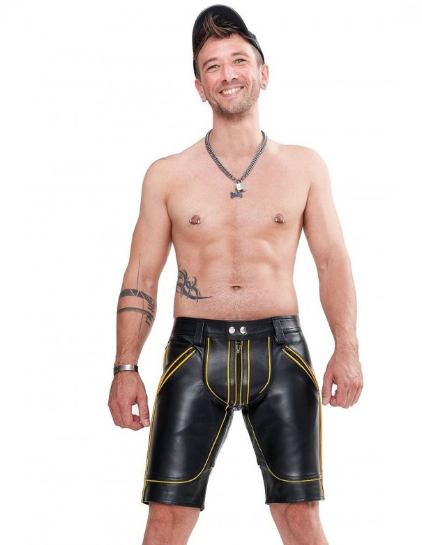 Mister B Leather FXXXer Shorts - Black - Yellow Piping