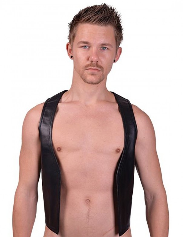 Mister B Leather Muscle Vest Blue Striped