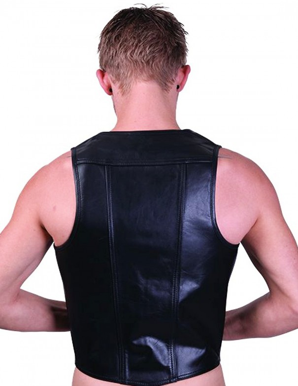 Mister B Leather Muscle Vest Blue Striped
