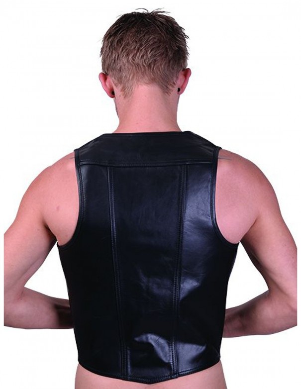 Mister B Leather Muscle Vest Red Striped