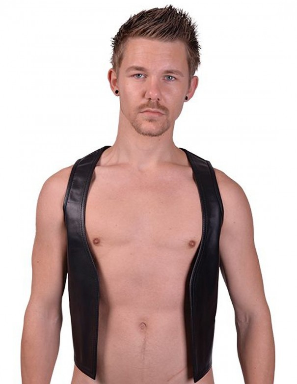 Mister B Leather Muscle Vest Red Striped