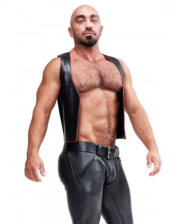 Mister B Leather Muscle Vest Fist Black-Red