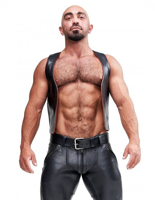 Mister B Leather Muscle Vest Fist Black-Red