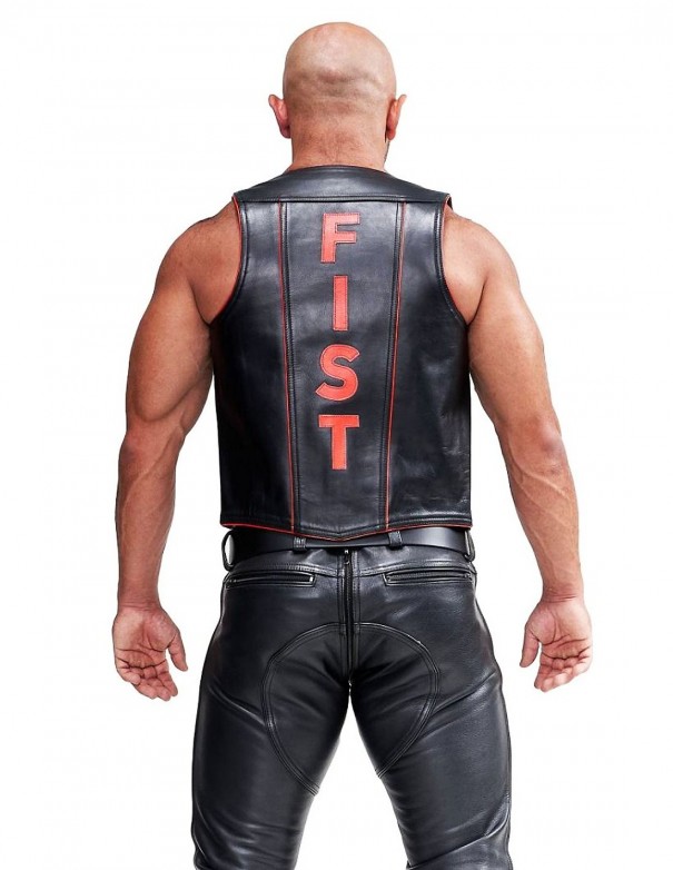 Mister B Leather Muscle Vest Fist Black-Red