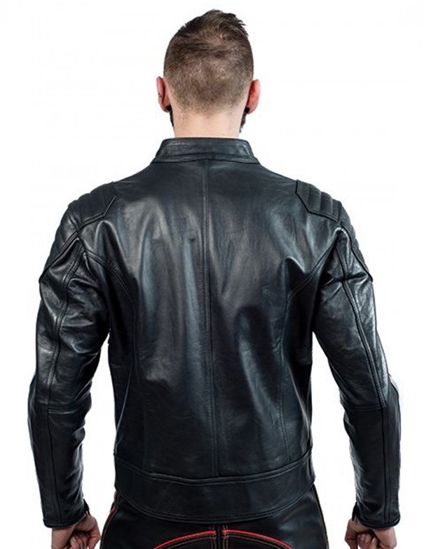 Mister B Leather Biker Jacket Black Stripes
