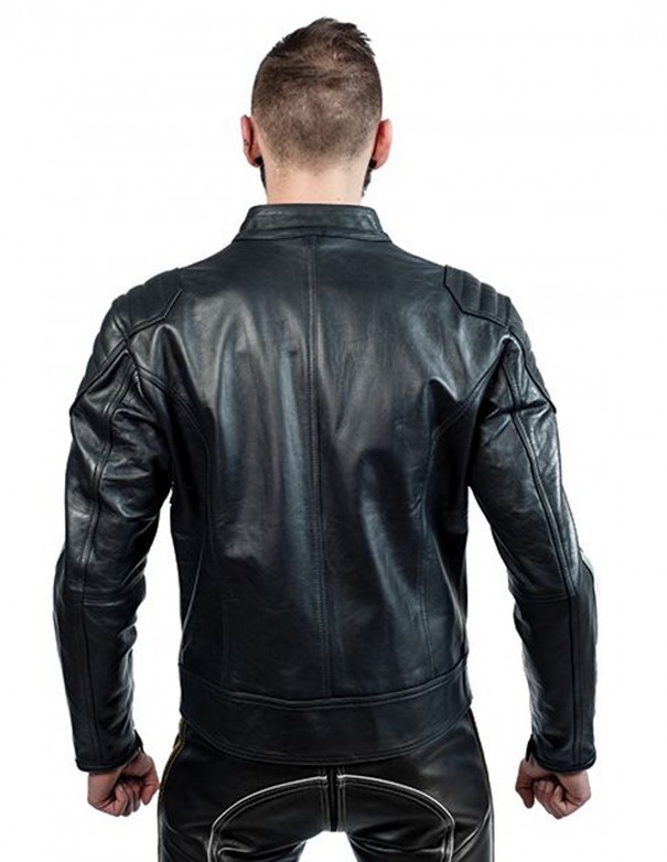 Mister B Leather Biker Jacket White Stripes