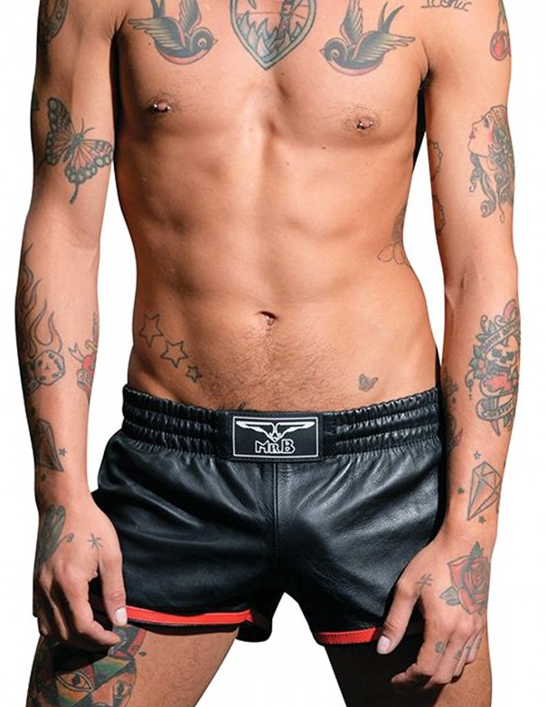 Mister B Leather Sport Shorts Red Stripe