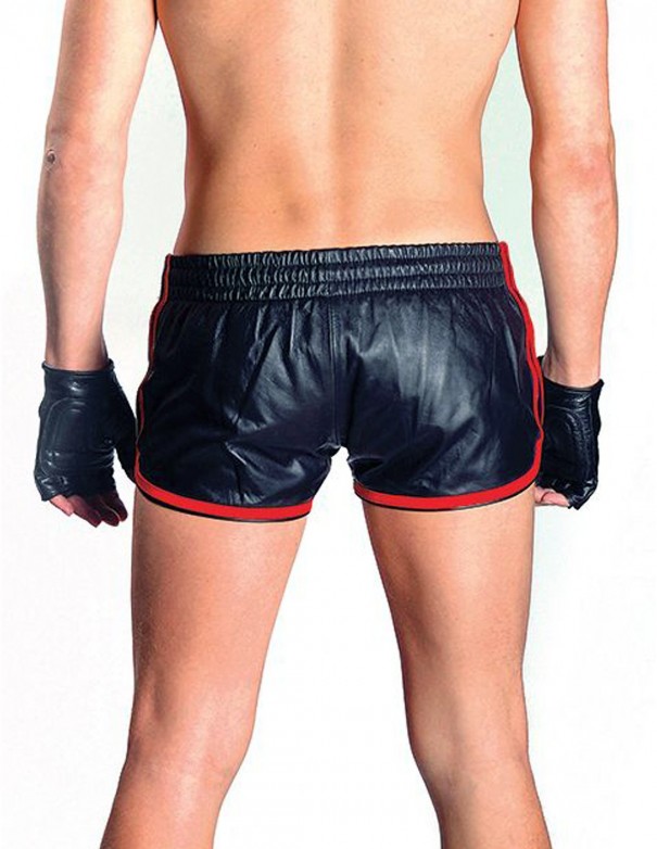 Mister B Leather Sport Shorts Red Stripe