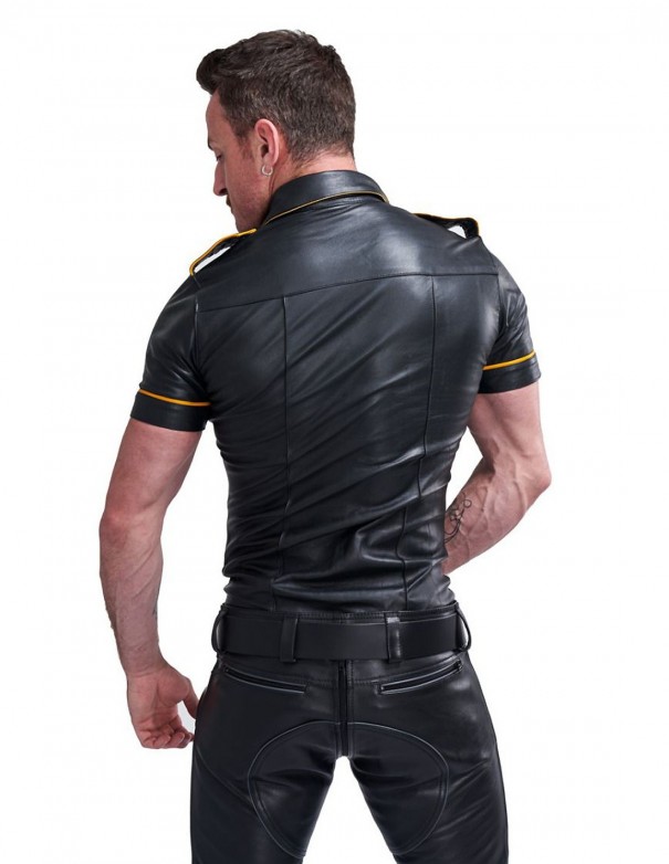 Mister B Leather Police Shirt Short Sleeves Yellow Piping