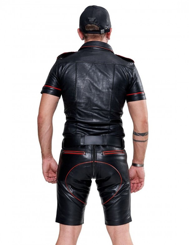 Mister B Leather Police Shirt Short Sleeves Red Piping