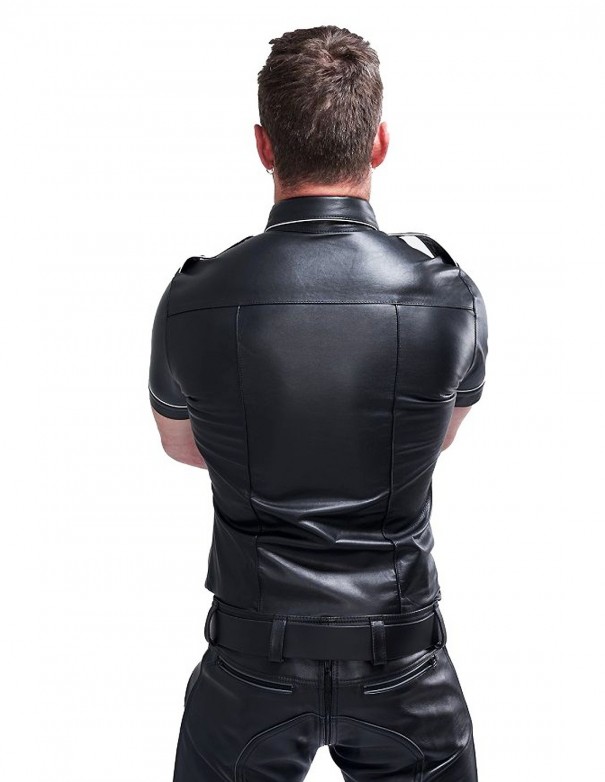 Mister B Leather Police Shirt Short Sleeves White Piping