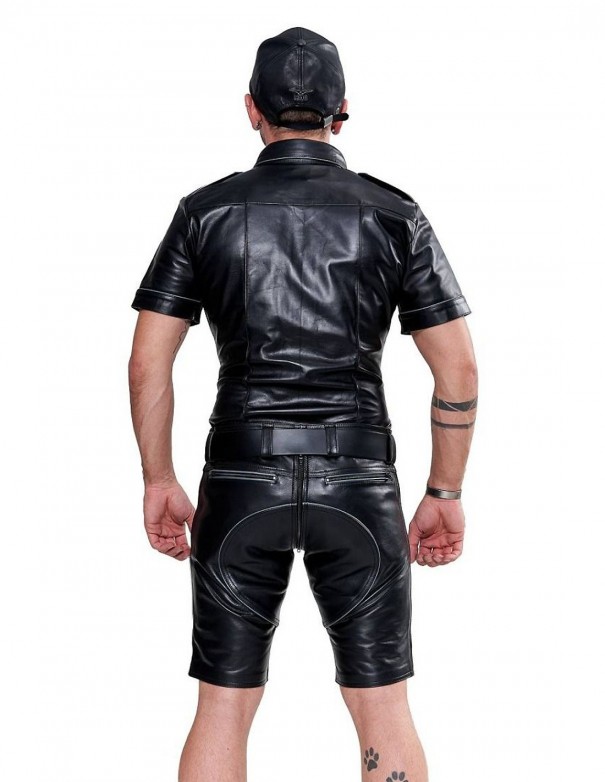 Mister B Leather Police Shirt Short Sleeves Grey Piping