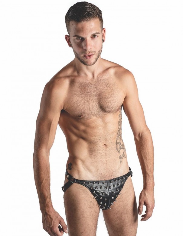 Mister B Leather Posing Pouch 3 Belts Full Conestuds Zip