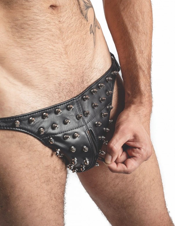 Mister B Leather Posing Pouch 3 Belts Full Conestuds Zip