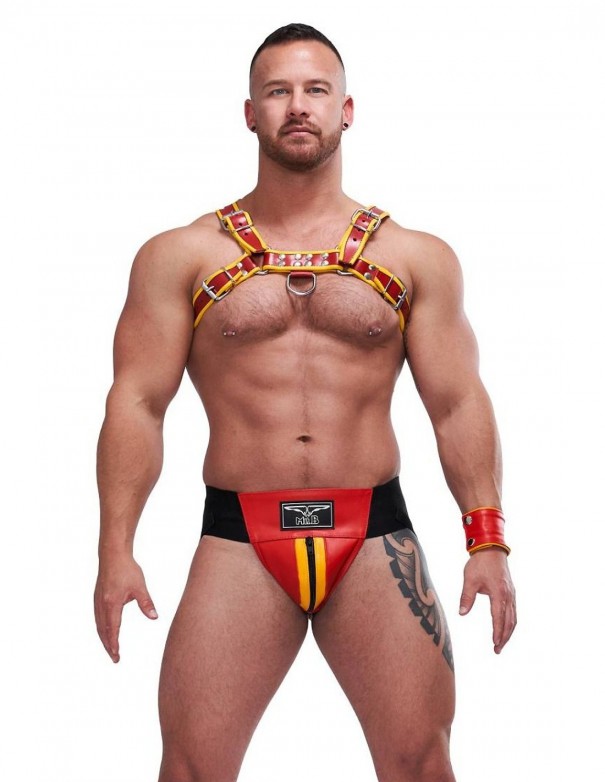 Mister B Leather Circuit Jockstrap - Red Yellow