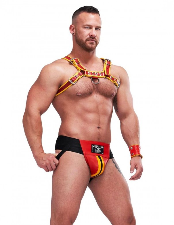 Mister B Leather Circuit Jockstrap - Red Yellow