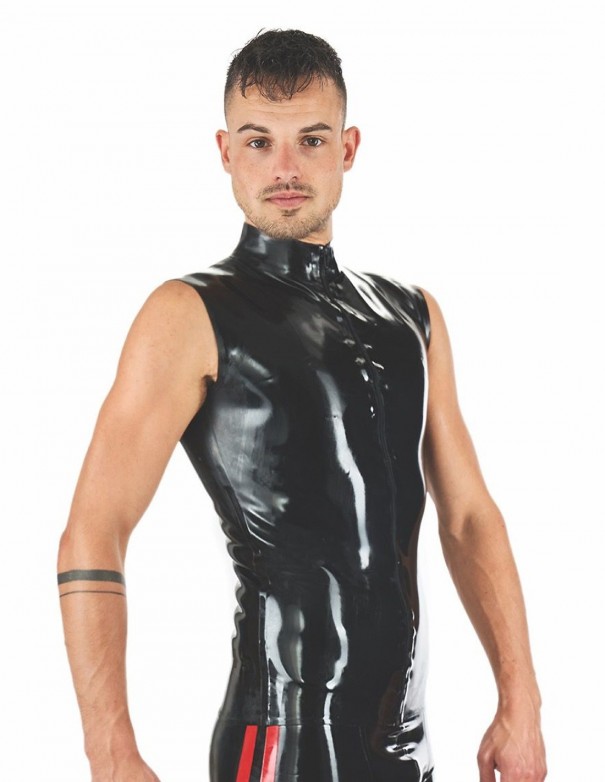 Mister B Rubber Sleeveless Zipped Collar T-Shirt Black