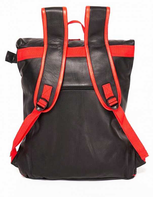 Mister B Leather Backpack - Black Red