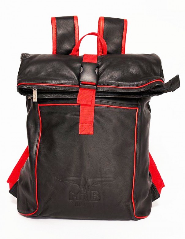 Mister B Leather Backpack - Black Red