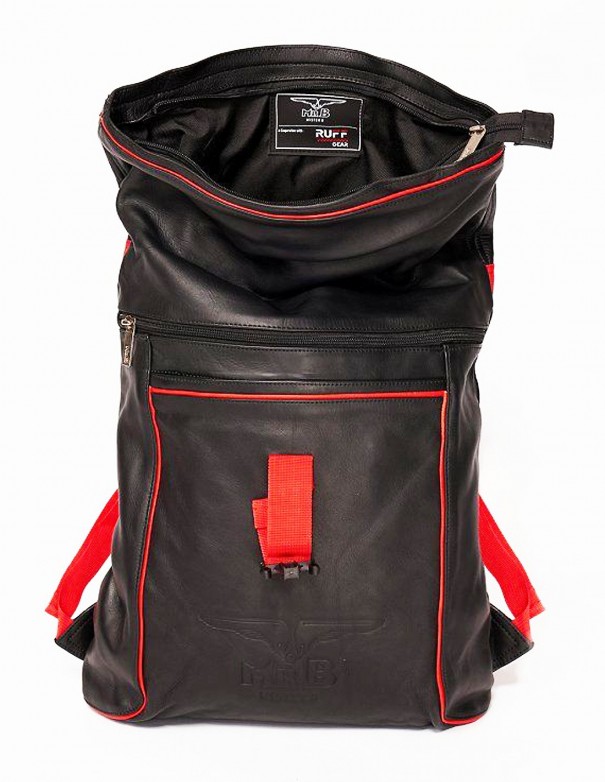 Mister B Leather Backpack - Black Red