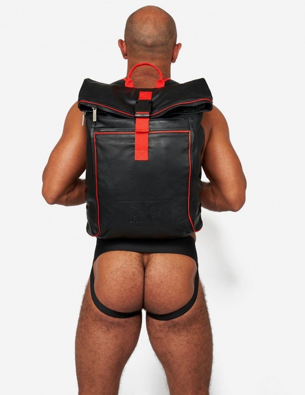 Mister B Leather Backpack - Black Red