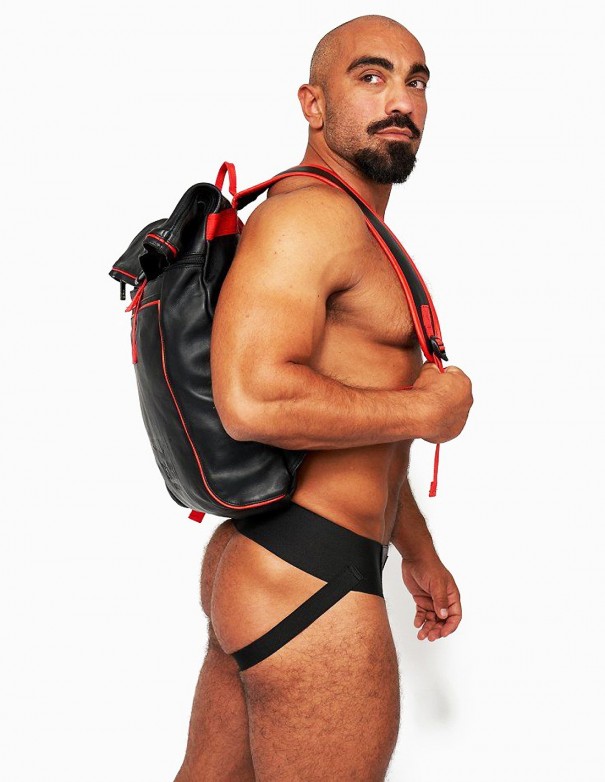 Mister B Leather Backpack - Black Red