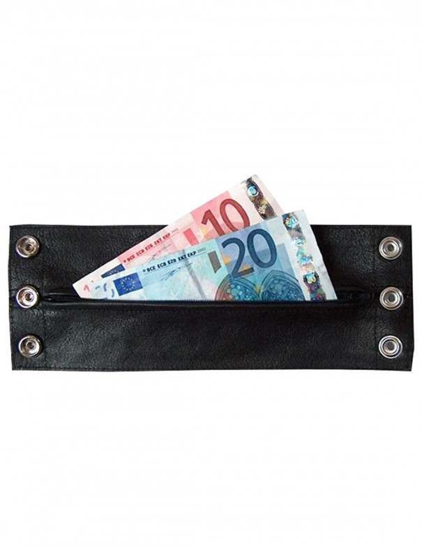 Mister B Leather Wrist Wallet Zip Grey Stripe