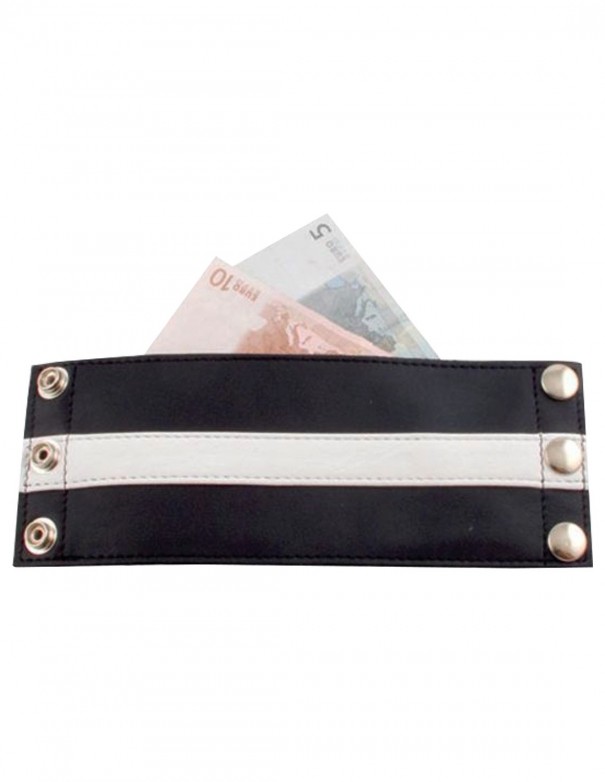 Mister B Leather Wrist Wallet Zip Grey Stripe