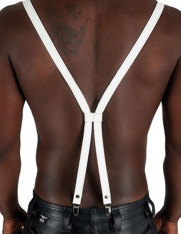 Mister B Leather Suspenders - White Mister B Leather Suspenders - White
