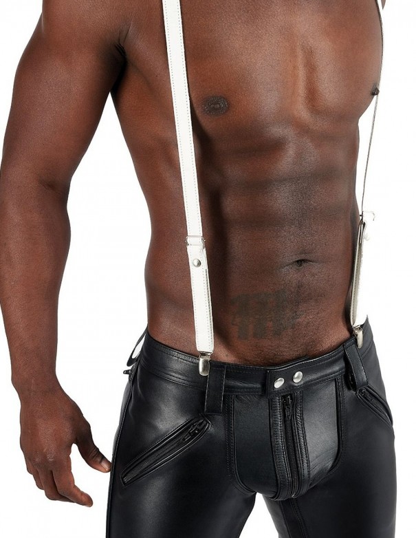 Mister B Leather Suspenders - White Mister B Leather Suspenders - White