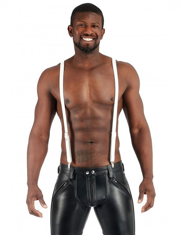 Mister B Leather Suspenders - White Mister B Leather Suspenders - White
