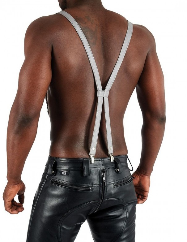 Mister B Leather Suspenders - Grey