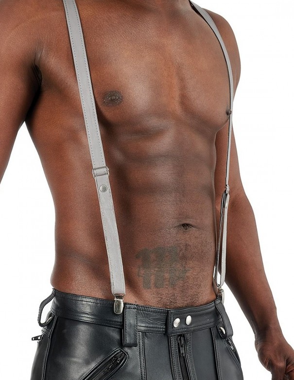 Mister B Leather Suspenders - Grey
