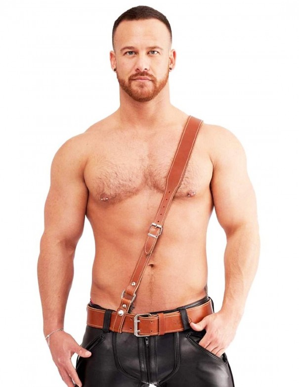 Mister B Leather Sam Browne Belt Stitched - Brown Mister B Leather Sam Browne Belt Stitched - Brown
