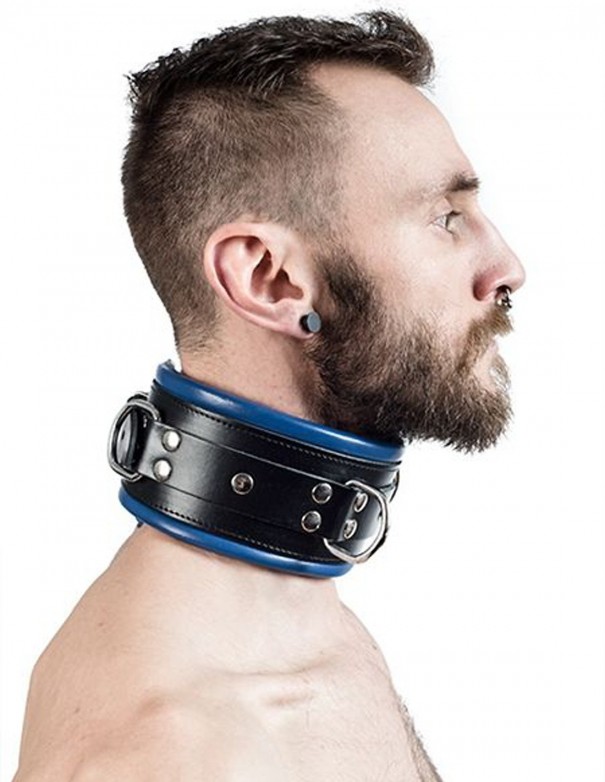Mister B Leather Slave Collar Blue Padding