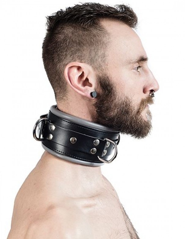 Mister B Leather Slave Collar Grey Padding