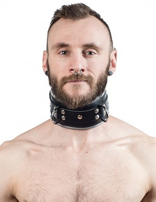Mister B Leather Slave Collar Grey Padding