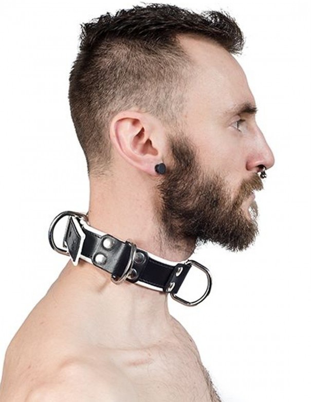 Mister B Leather Slave Collar 4 D-Rings White