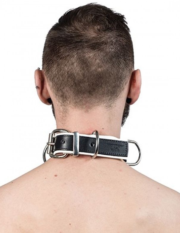Mister B Leather Slave Collar 4 D-Rings White