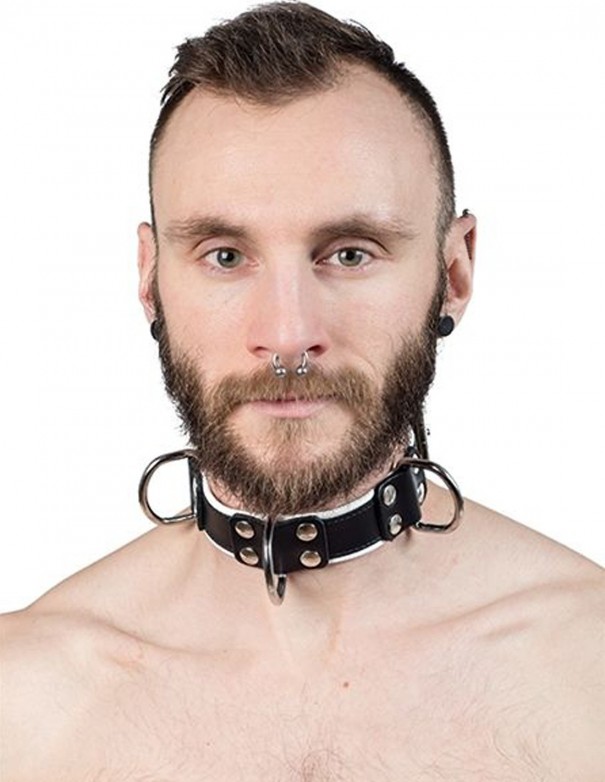 Mister B Leather Slave Collar 4 D-Rings White