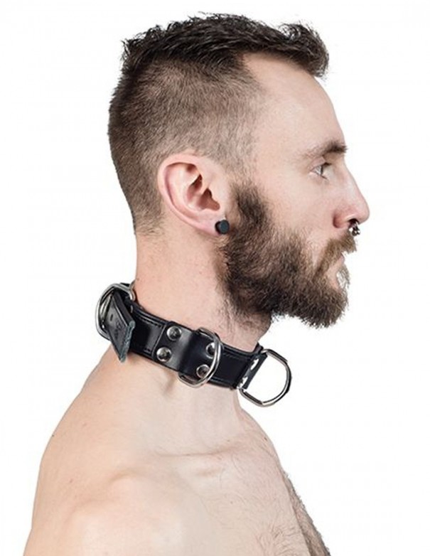 Mister B Leather Slave Collar 4 D-Rings Black