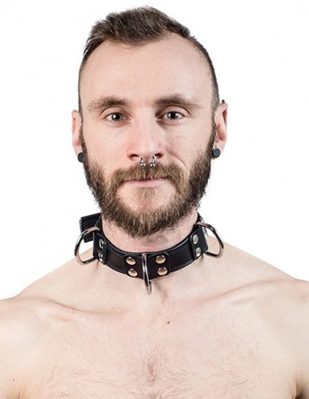 Mister B Leather Slave Collar 4 D-Rings Black