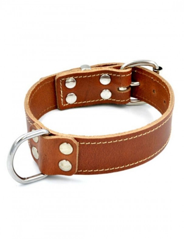 Mister B Leather Collar Stitched - Brown