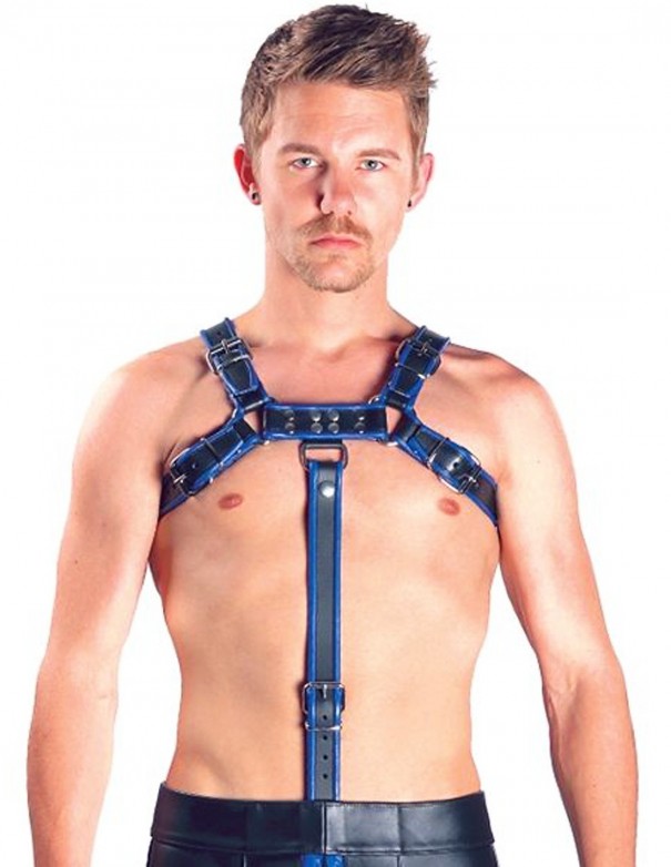Mister B Leather Chest Harness Extension Strap - Blue