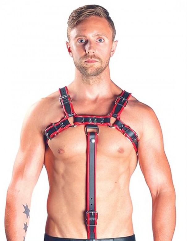 Mister B Leather Chest Harness Extension Strap - Red