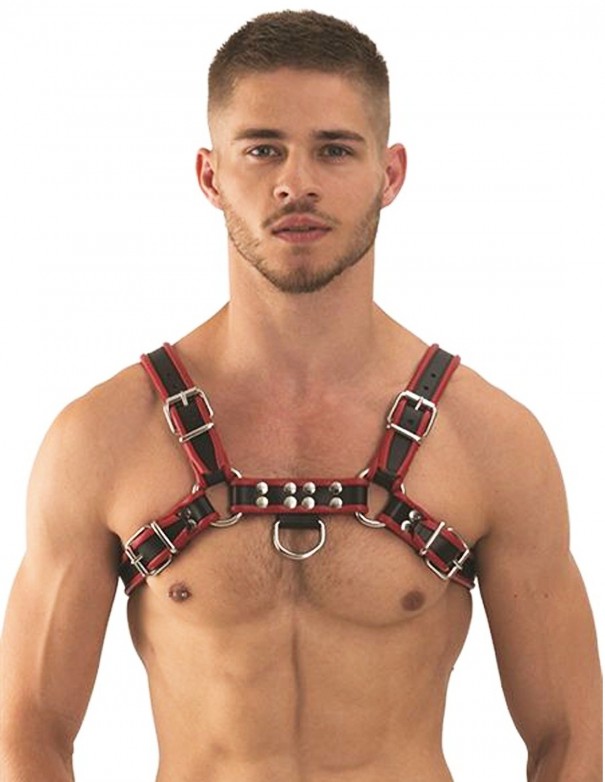 Mister B Leather Chest Harness Black-Red