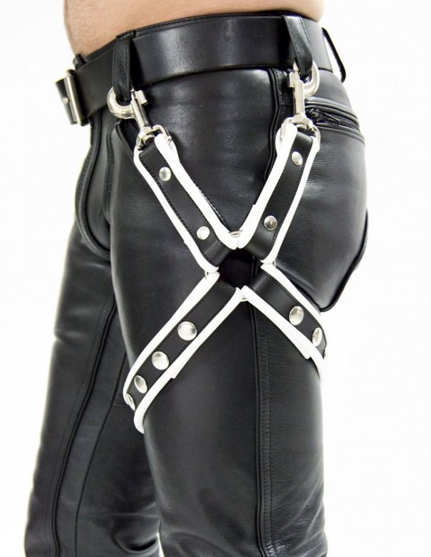 Mister B Leather Leg Harness Black-White